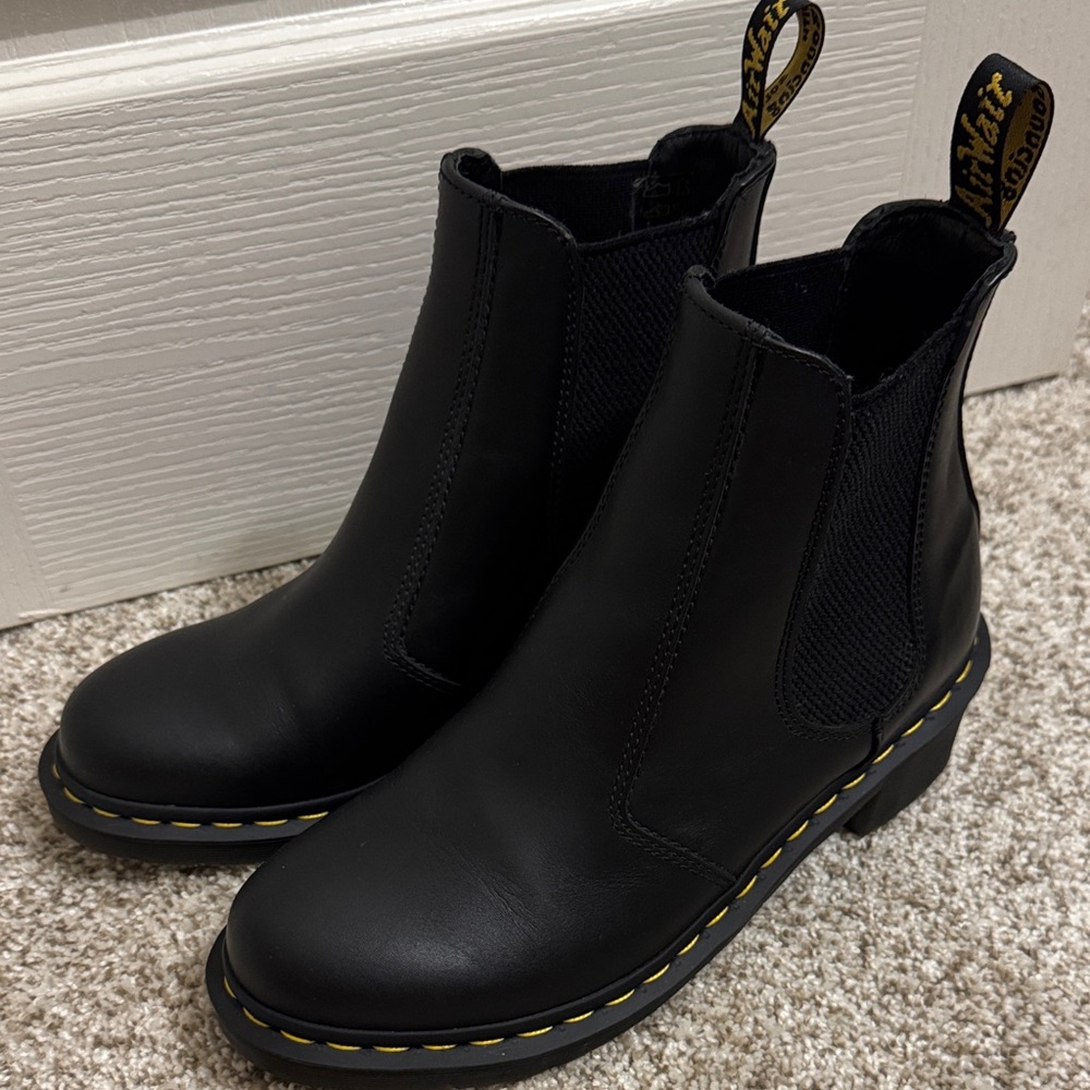 Dr. Martens NWOT Black Ankle Boots with Yellow Stitching